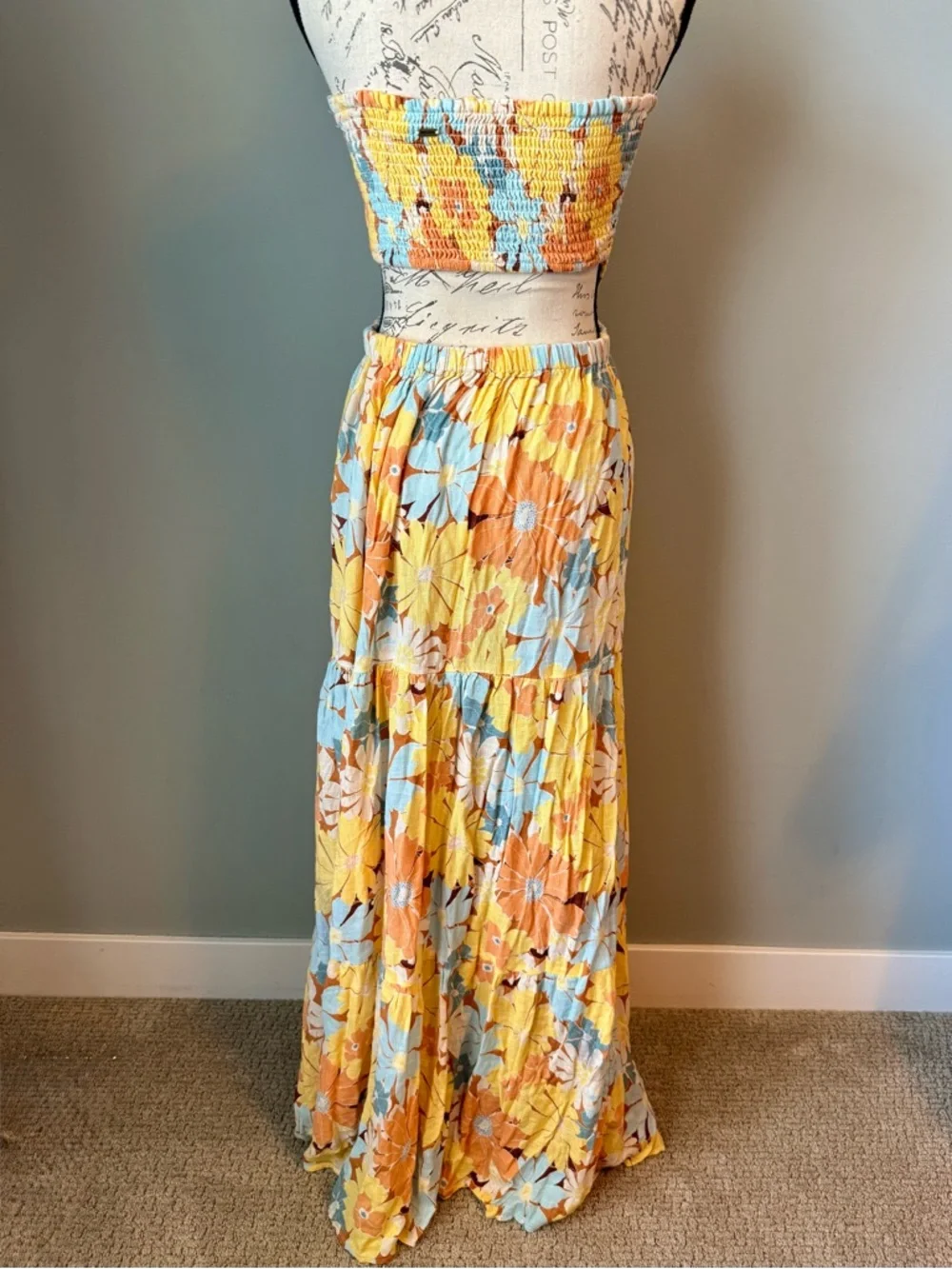 Rip Curl Strapless Cutout Floral Maxi Dress Smocked Bodice Size M - Picture 4 of 7